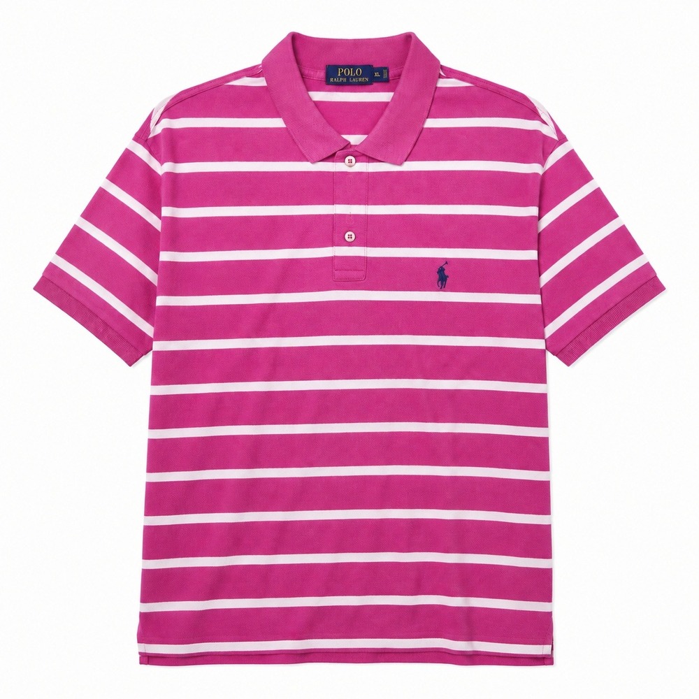 Polo Ralph Lauren Shirt Mens XL Striped Vintage Preppy Small Pony Hot Pink